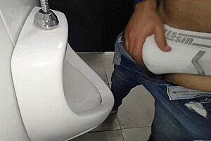 Watch that hard cock in shopping bathroom bareback?