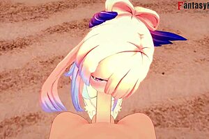 Wow, Kokomi gets intense missionary pounding in bikini POV on the beach!