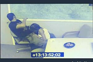 Black babe passionately sucks cock while waiting, captured on CCTV