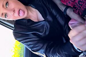 risky car blowjob in public area with misspanthera, sloppy and deep