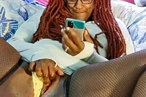 Ebony Wife Plays with Dildo on Legs