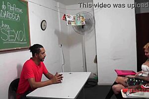Tattooed teacher wanks big cock with badaro and blowjob