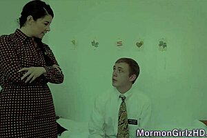 The young Mormon girl blows a big dick and gets fucked in her twat