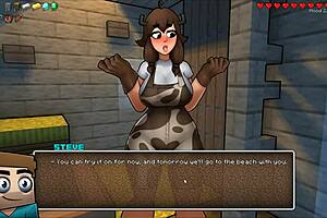 Hornycraft Parody: Beach Assjob While Cowgirl Rests in Hentai Fun