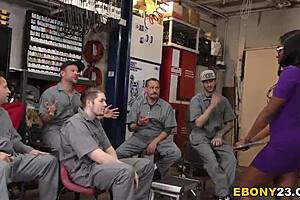 Horny Mechanics Gangbang Ebony Bellah Dahl With Gagging And Facials