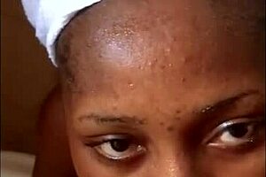 Horny black busty mature woman sucking on her knees in hardcore.