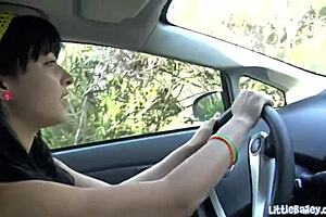 hey, little bailey toys her shaved pussy outdoors