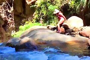 lilyan masturbates by river with dildo