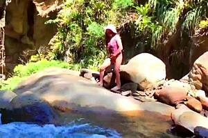 lilyan masturbates by river with dildo