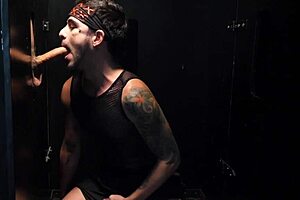 Straight guy discovers the thrill at the glory hole with a huge cock.