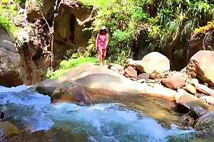 lilyan masturbates by river with dildo