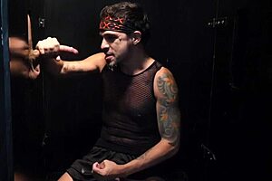 Straight guy discovers the thrill at the glory hole with a huge cock.