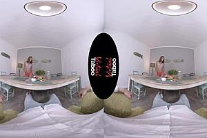 Virtual reality sex with a brunette in taboo breakfast tease