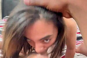 Teenage ebony beauty loves to deep throat a big black cock