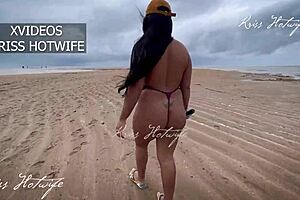 Wife shows big tits and ass in slutty bikini on Porto Seguro beach