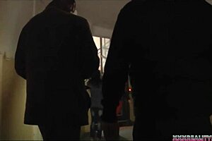 i'm exploring my first threesome with a hot brunette and her boyfriend in the bedroom