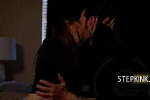 the brunette teen rides her stepdaddy hard, asking if she's good enough now in this taboo encounter.