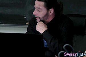 Feeling so vulnerable, the petite college slut in glasses gets fucked hard