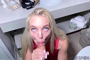 Tall petite 18+ hot blonde feels overwhelmed by her big dick boyfriend's rough bathroom fuck