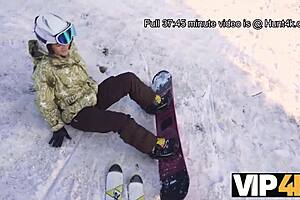 Porn star European stud creampied by wife’s big tits and ski pole