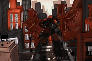 The huge, tall Halloween goddess contrasts with femdom intrigue.