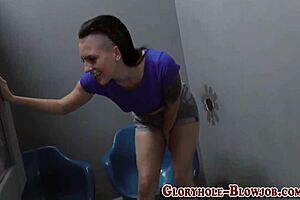 Babe sucks big cock at gloryhole before anal assfucking