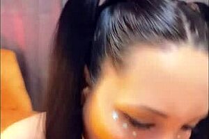 Young wife to be sexually pleasures her lover with a deep throat blowjob