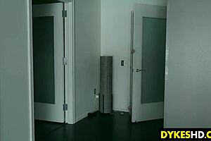 pretty stepmom gets punished by lesbo gal with strapon toys in garage