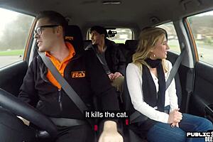 Feel the thrill as American babe bends over in car, riding Brit cock publicly. POV passion ignites.