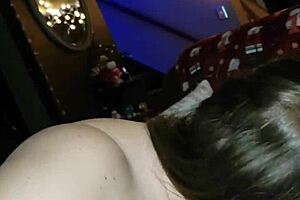 wife performs a christmas striptease and blowjob, ripping clothes