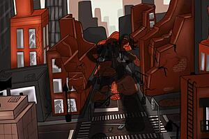 The huge, tall Halloween goddess contrasts with femdom intrigue.