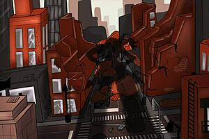 The huge, tall Halloween goddess contrasts with femdom intrigue.