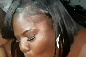 Cum on pretty ebony home alone amateur gets a very wet blowjob