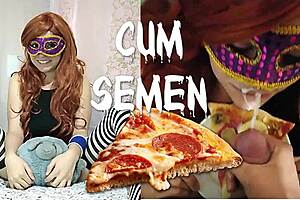 Chilean Latina like to eat semen with pizza