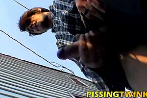 hot twinks in a wild group splash piss from hard cocks