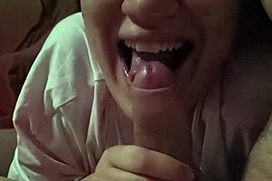 redhead deepthroats cock on sofa with rimjob