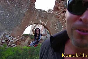 Sweet brunette fucked in the ruins by big cock.