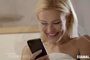 flexible cherry kiss handles two cocks in wild threesome. her tight ass and cunt get pounded hard.