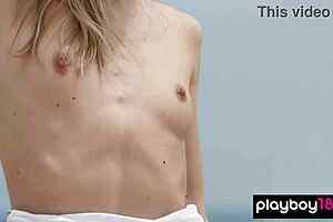 super skinny blonde italian babe francy torino strips at pier outdoor