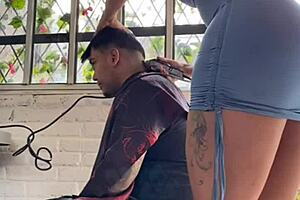 Sensual African babe gets her haircut and have sex