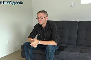 Solo amateur stud wanks shaved hard cock naked after interview