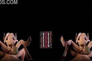 blonde in vr threesome with 69 position and lubed anal