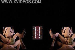 blonde in vr threesome with 69 position and lubed anal