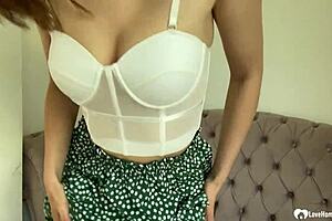 Blonde babe masturbates hard in bathroom.