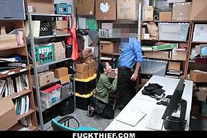 Cute teen 18+ shoplifter gets punished with hardcore doggystyle fucking by big cock in the store