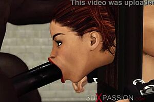 super busty brunette in cuffs gets rough doggystyle from big black cock