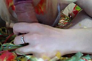 Wife gives blowjob at hawaiian party while husband watches