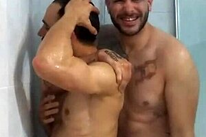 taking a shower with my straight friend, things get wild with big cocks 😏