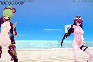 i watch genshin impact mmd with rosaria and kuki shinobu