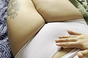 Latina girlfriend shows white panties and cameltoe.